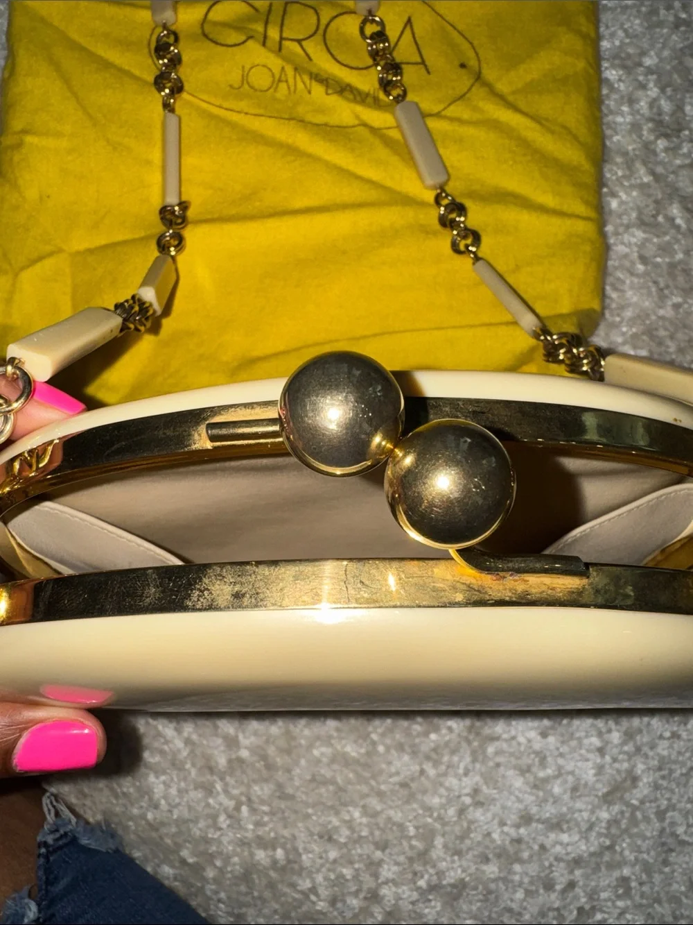 Cream Dome Clutch with Gold Chain Strap